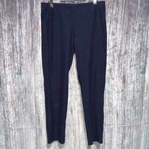 Eileen Fisher Straight Leg Pull On Pants Womens Medium Navy Blue Stretch Crepe